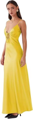 Women's Satin Prom Dress Sleeveless V-Neck Tie Front Open Back Bow Tie Evening Gown Formal Cocktail Party Dress in Saudi Arabia