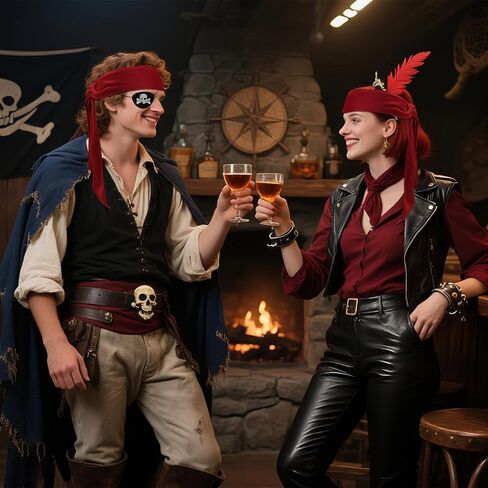 12 PCS Pirate Accessories for Men Women Pirate Bandana Headband Eye Patch Costume Party Favors Supplies for Halloween Night in Saudi Arabia