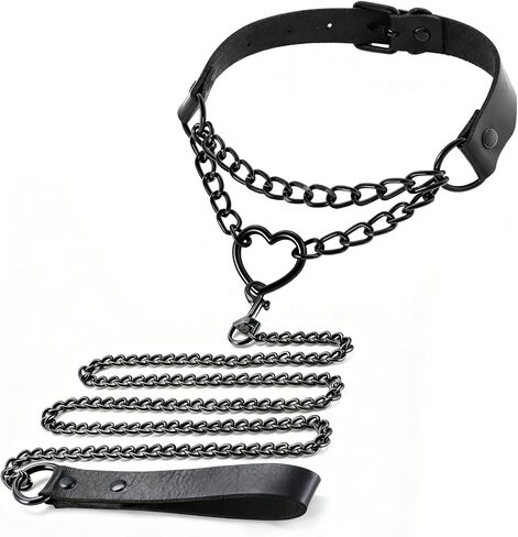 قلادة على شكل قلب للنساء، طوق على شكل قوطي أسود وحزام سلسلة للجسم مجوهرات لتصوير الهالوين البانك روك بالإضافة إلى الحجم (15.5-18.5 بوصة) in Kuwait