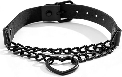 قلادة على شكل قلب للنساء، طوق على شكل قوطي أسود وحزام سلسلة للجسم مجوهرات لتصوير الهالوين البانك روك بالإضافة إلى الحجم (15.5-18.5 بوصة) in Kuwait