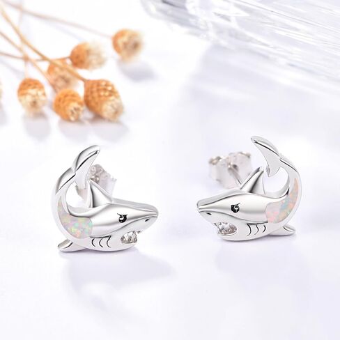 Dreamboat Opal Shark Stud Earrings for Women 925 Sterling Silver Hypoallergenic Ocean Animal Fish Jewelry Christmas Birthday Gifts for Shark Lovers in Saudi Arabia