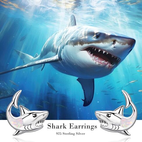 Dreamboat Opal Shark Stud Earrings for Women 925 Sterling Silver Hypoallergenic Ocean Animal Fish Jewelry Christmas Birthday Gifts for Shark Lovers in Saudi Arabia