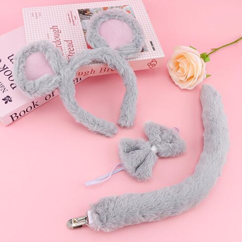 Canitor Mouse Costume Accessory Set Rat Ears Headband Tail and Bow Tie Fancy Dress Costume Kit Chipmunk Cosplay for Adults in Saudi Arabia