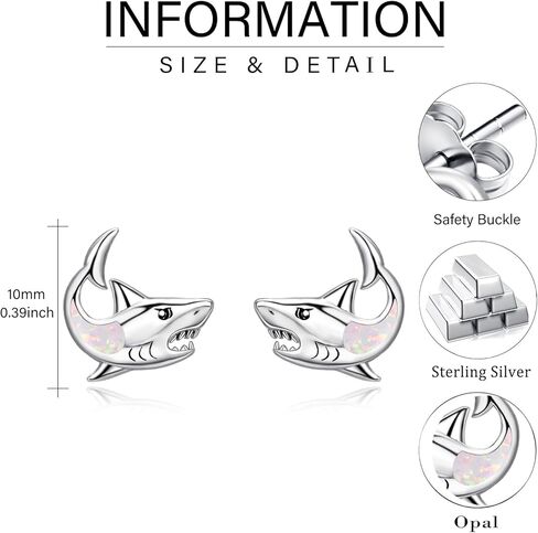 Dreamboat Opal Shark Stud Earrings for Women 925 Sterling Silver Hypoallergenic Ocean Animal Fish Jewelry Christmas Birthday Gifts for Shark Lovers in Saudi Arabia