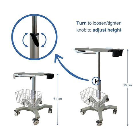 عربة الموجات فوق الصوتية المتنقلة ذات الارتفاع القابل للتعديل مع حاملات المسبار وسلة سلكية وعجلات قابلة للقفل - عربة المرافق الطبية لأجهزة الموجات فوق الصوتية على طراز الكمبيوتر المحمول in Kuwait