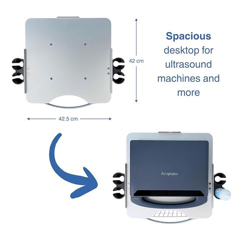 عربة الموجات فوق الصوتية المتنقلة ذات الارتفاع القابل للتعديل مع حاملات المسبار وسلة سلكية وعجلات قابلة للقفل - عربة المرافق الطبية لأجهزة الموجات فوق الصوتية على طراز الكمبيوتر المحمول in Kuwait