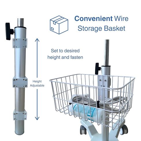عربة الموجات فوق الصوتية المتنقلة ذات الارتفاع القابل للتعديل مع حاملات المسبار وسلة سلكية وعجلات قابلة للقفل - عربة المرافق الطبية لأجهزة الموجات فوق الصوتية على طراز الكمبيوتر المحمول in Kuwait