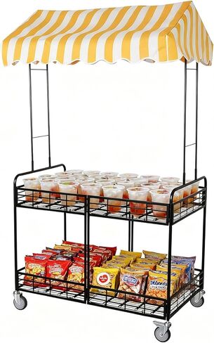 Folding Vendor Stall Cart with Canopy, Mobile Outdoor Cart for Street Vending,Commercial Display Stand for Market and Street Food(Yellow, 90x60CM/35 2/5 x23 3/5 in) in Saudi Arabia