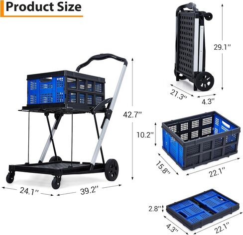 Lightweight Folding Shopping Cart with Wheels Removable Basket & Bungee Cord, Collapsible Grocery Cart on Wheels Portable for Groceries Laundry Travel, Heavy Duty 360° Rolling, Blue in Saudi Arabia