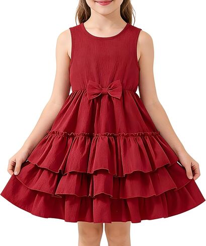 Girls Summer Dress, Spring Toddler Tiered Casual Sleeveless Outfits for Kids Formal Birthday Party 4-8Y in Saudi Arabia