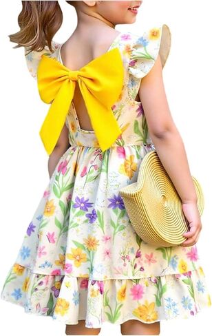 SOLY HUX Toddler Girl's Cute Floral Dress Bowknot Ruffle Swing Flowy Summer Short Dresses in Saudi Arabia
