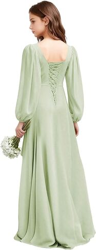 Girls Holiday Dresses Chiffon Long Sleeve Cowl Neck Junior Bridesmaid Dresses for Teen Girls 2-16 Formal Party Gown in Saudi Arabia