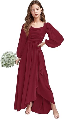 Girls Holiday Dresses Chiffon Long Sleeve Cowl Neck Junior Bridesmaid Dresses for Teen Girls 2-16 Formal Party Gown in Saudi Arabia