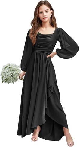 Girls Holiday Dresses Chiffon Long Sleeve Cowl Neck Junior Bridesmaid Dresses for Teen Girls 2-16 Formal Party Gown in Saudi Arabia