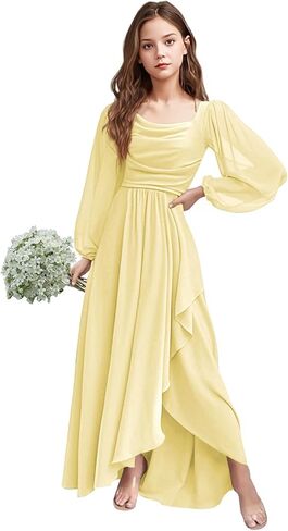 Girls Holiday Dresses Chiffon Long Sleeve Cowl Neck Junior Bridesmaid Dresses for Teen Girls 2-16 Formal Party Gown in Saudi Arabia