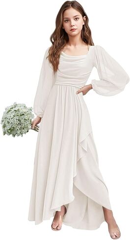 Girls Holiday Dresses Chiffon Long Sleeve Cowl Neck Junior Bridesmaid Dresses for Teen Girls 2-16 Formal Party Gown in Saudi Arabia