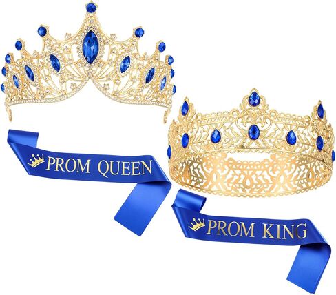 Ferreve 4 Pcs Prom King and Queen Crowns and Sashes Set Prom King and Queen Tiara Sash for Graduation Homecoming Costume Wedding Birthday (Red) in Saudi Arabia