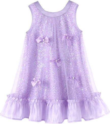 فستان فتاة من التول للفتيات الصغيرات فستان حفلة عيد ميلاد مزين بالترتر على شكل حرف A للأطفال بدون أكمام فستان كاجوال من 3 إلى 8 سنوات in Kuwait