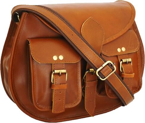 حقائب كروس جلدية مقاس 13 بوصة للنساء بتصميم عتيق ومحفظة كتف للسيدات مصنوعة يدويًا باللون البني للسفر in Kuwait