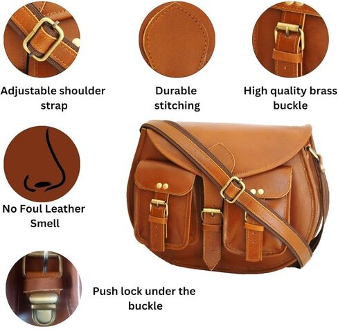 حقائب كروس جلدية مقاس 13 بوصة للنساء بتصميم عتيق ومحفظة كتف للسيدات مصنوعة يدويًا باللون البني للسفر in Kuwait