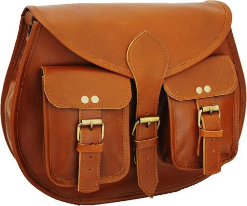 حقائب كروس جلدية مقاس 13 بوصة للنساء بتصميم عتيق ومحفظة كتف للسيدات مصنوعة يدويًا باللون البني للسفر in Kuwait