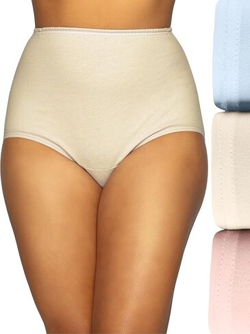 Vanity Fair Women's High Waisted Underwear, Full Coverage Ladies Panties, Perfectly Yours Briefs, Cotton - Shirting Blue/Star White/Carless Lilac, 6 in Saudi Arabia