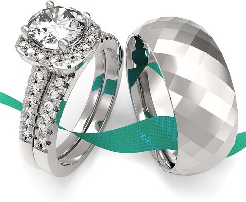Wedding Ring Sets His And Hers Promise Ring Wedding Ring Sets His And Hers Couples Women 925 Sterling Silver Round Cut Moissanite Man titanium Wedding Band in Saudi Arabia