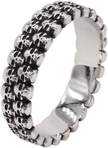 خاتم جمجمة للرجال من كيمستون - فرقة راكبي الدراجات النارية القوطية من التيتانيوم الصلب، مجوهرات فضية عتيقة in Kuwait