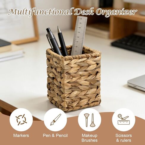 كوب أقلام منسوج عتيق، منظم مكتب على طراز الروطان - حامل أقلام ذو سعة كبيرة للمكتب والمنزل واللوازم المدرسية، عدد 1 in Kuwait