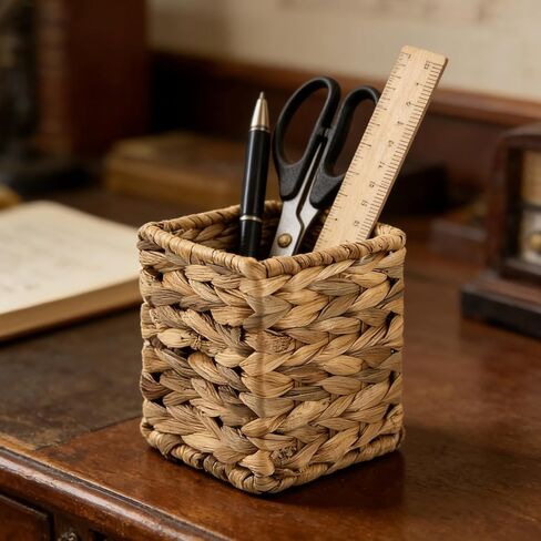 كوب أقلام منسوج عتيق، منظم مكتب على طراز الروطان - حامل أقلام ذو سعة كبيرة للمكتب والمنزل واللوازم المدرسية، عدد 1 in Kuwait