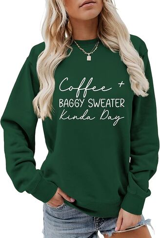 Coffee Sweatshirts Women Coffee Baggy Sweater Funny Letter Graphic Crewneck Sweatshirt Casual Cozy Pullover Tops in Saudi Arabia