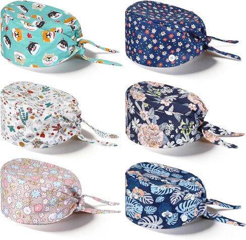 6 Pcs Bouffant Scrub Caps, Cute Scrub Cap, Nurse Caps for Women Nursing, Surgical Cap Nurse Hats with Buttons and Sweatband Adjustable Tie, Gifts for Nurses Women Multicolor in Saudi Arabia