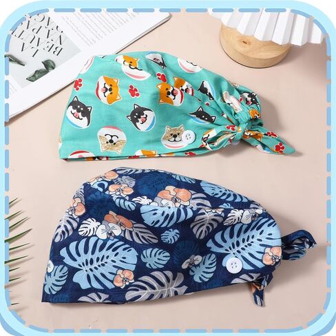 6 Pcs Bouffant Scrub Caps, Cute Scrub Cap, Nurse Caps for Women Nursing, Surgical Cap Nurse Hats with Buttons and Sweatband Adjustable Tie, Gifts for Nurses Women Multicolor in Saudi Arabia