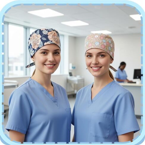 6 Pcs Bouffant Scrub Caps, Cute Scrub Cap, Nurse Caps for Women Nursing, Surgical Cap Nurse Hats with Buttons and Sweatband Adjustable Tie, Gifts for Nurses Women Multicolor in Saudi Arabia
