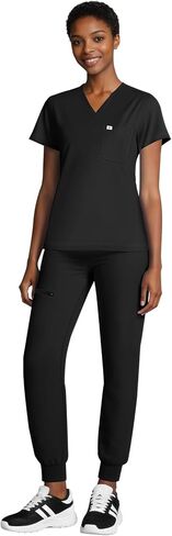 طقم سكرابز للنساء بدلة ممرضة - بلوزة طبية برقبة على شكل حرف V وسراويل رياضية مطاطية لزي العمل، خبير تجميل in Kuwait