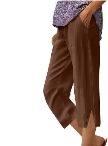 كابري السراويل للنساء القطن الكتان عارضة مرونة الخصر الشاطئ Capris الشاش عطلة ارتداء 2026 الصيف الملابس العصرية in Kuwait