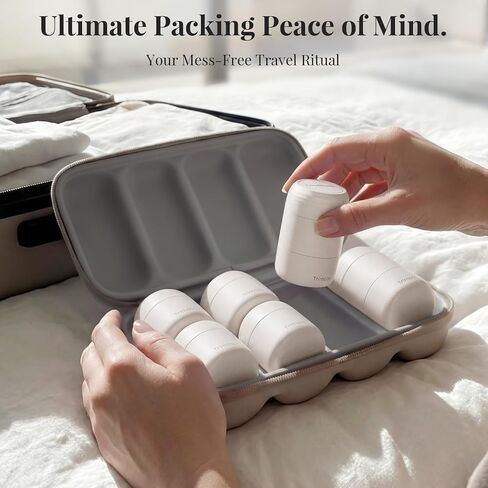 Travel Toiletry Jar Set - 6Pcs Leakproof Travle Containers with Carry Bag, Dual - PLA Hard Shell Jars for Skincare, Lotions, Creams - Includes 4x30ml, 2x60ml & 10xMagnetic Labels, Beige in Kuwait