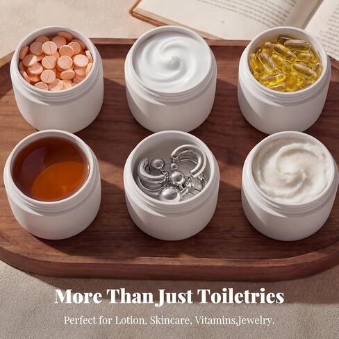 Travel Toiletry Jar Set - 6Pcs Leakproof Travle Containers with Carry Bag, Dual - PLA Hard Shell Jars for Skincare, Lotions, Creams - Includes 4x30ml, 2x60ml & 10xMagnetic Labels, Beige in Kuwait