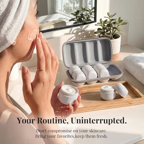 Travel Toiletry Jar Set - 6Pcs Leakproof Travle Containers with Carry Bag, Dual - PLA Hard Shell Jars for Skincare, Lotions, Creams - Includes 4x30ml, 2x60ml & 10xMagnetic Labels, Beige in Kuwait