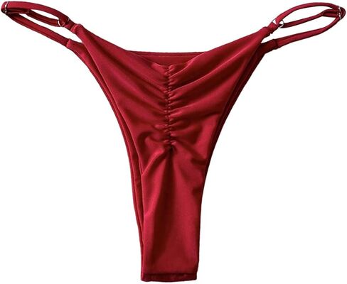SHENHE Women's High Cut Thong Bikini Bottom Ruched Low Rise Adjustable Sexy Swimsuit Bottom in Saudi Arabia