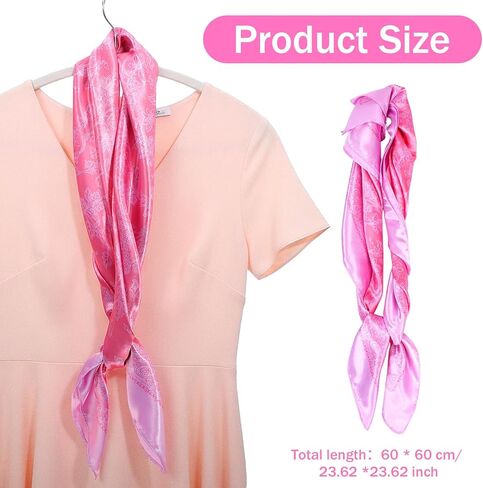 Square Pink Head Scarf, 35in Polyester Hair Scarf Flower Pink Bandana Satin Silk Hair Wrap Neck Scarves in Saudi Arabia