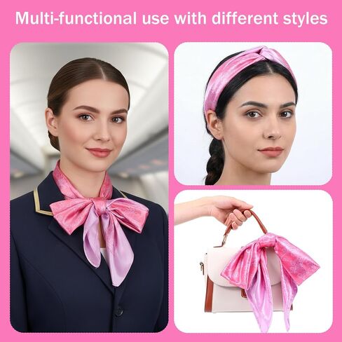 Square Pink Head Scarf, 35in Polyester Hair Scarf Flower Pink Bandana Satin Silk Hair Wrap Neck Scarves in Saudi Arabia