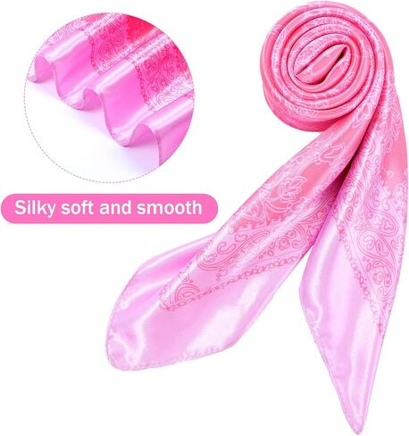 Square Pink Head Scarf, 35in Polyester Hair Scarf Flower Pink Bandana Satin Silk Hair Wrap Neck Scarves in Saudi Arabia