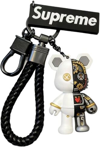 1 PCS Cute Teddy Bear Keychain with Braided Leather Strap, Decorative Bag Pendant Charm in Saudi Arabia