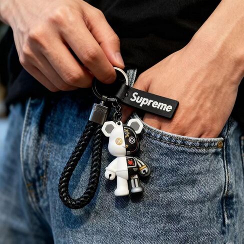 1 PCS Cute Teddy Bear Keychain with Braided Leather Strap, Decorative Bag Pendant Charm in Saudi Arabia