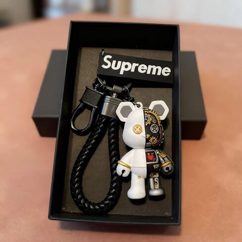 1 PCS Cute Teddy Bear Keychain with Braided Leather Strap, Decorative Bag Pendant Charm in Saudi Arabia