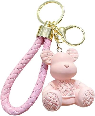 1 PCS Cute Teddy Bear Keychain with Braided Leather Strap, Decorative Bag Pendant Charm in Saudi Arabia