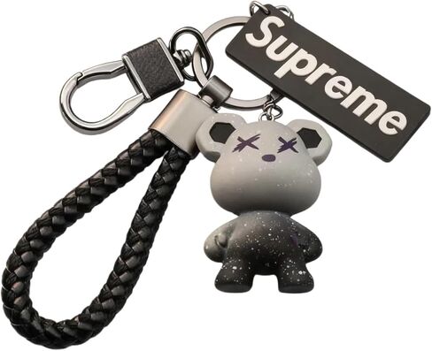 1 PCS Cute Teddy Bear Keychain with Braided Leather Strap, Decorative Bag Pendant Charm in Saudi Arabia