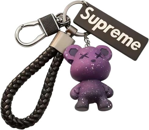 1 PCS Cute Teddy Bear Keychain with Braided Leather Strap, Decorative Bag Pendant Charm in Saudi Arabia
