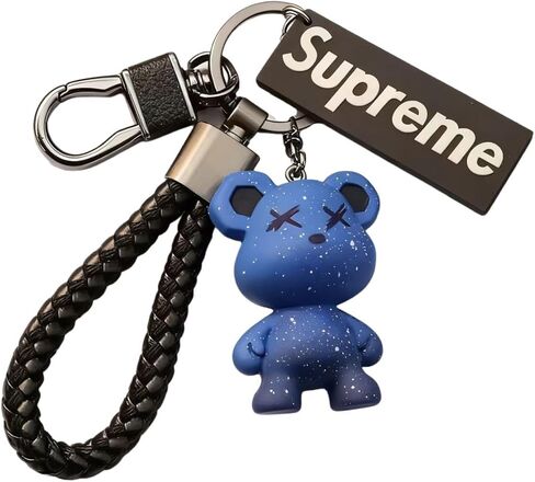 1 PCS Cute Teddy Bear Keychain with Braided Leather Strap, Decorative Bag Pendant Charm in Saudi Arabia